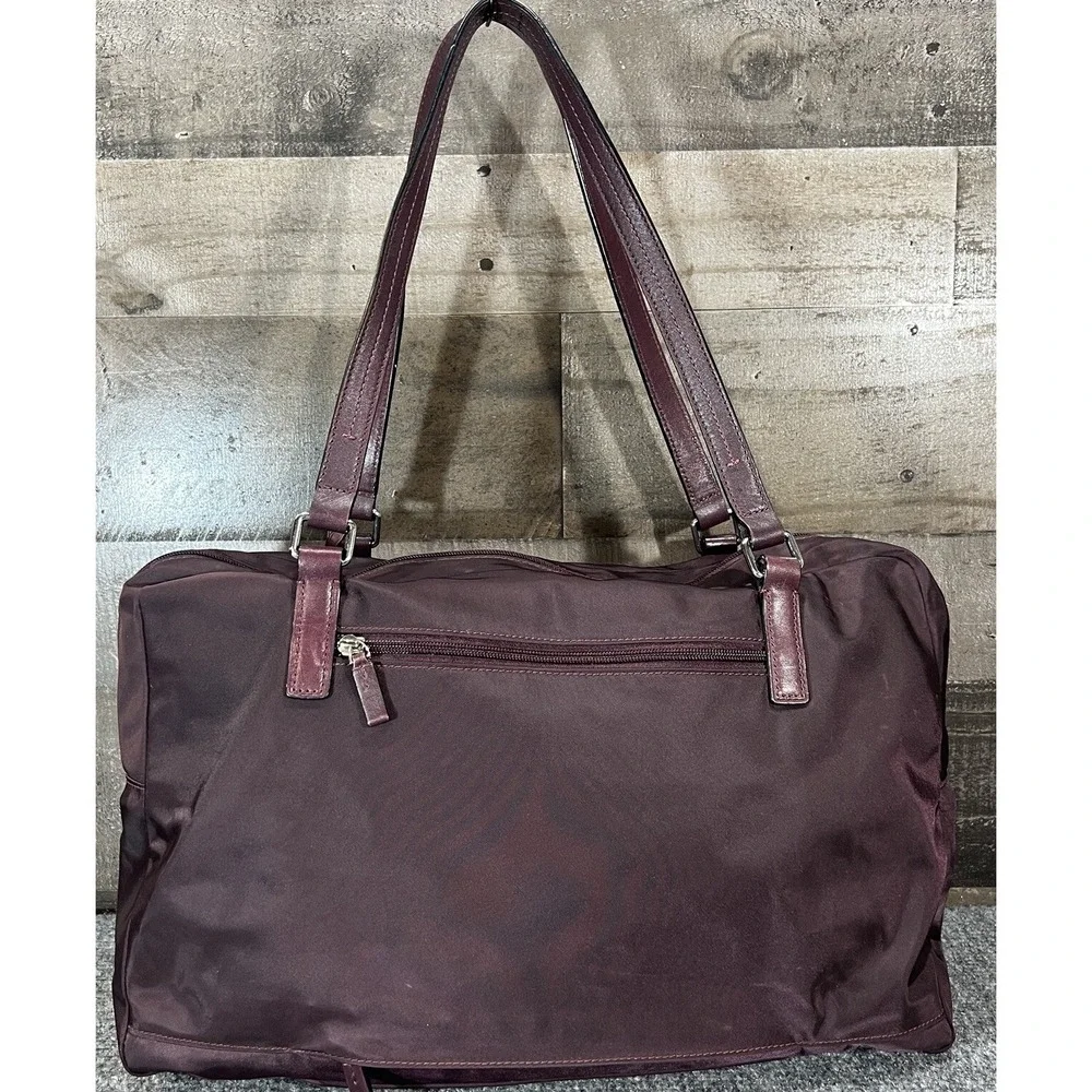 TUMI Travel Tote Luggage Handbag Duffel Nylon Overnight Bag Weekender Plum